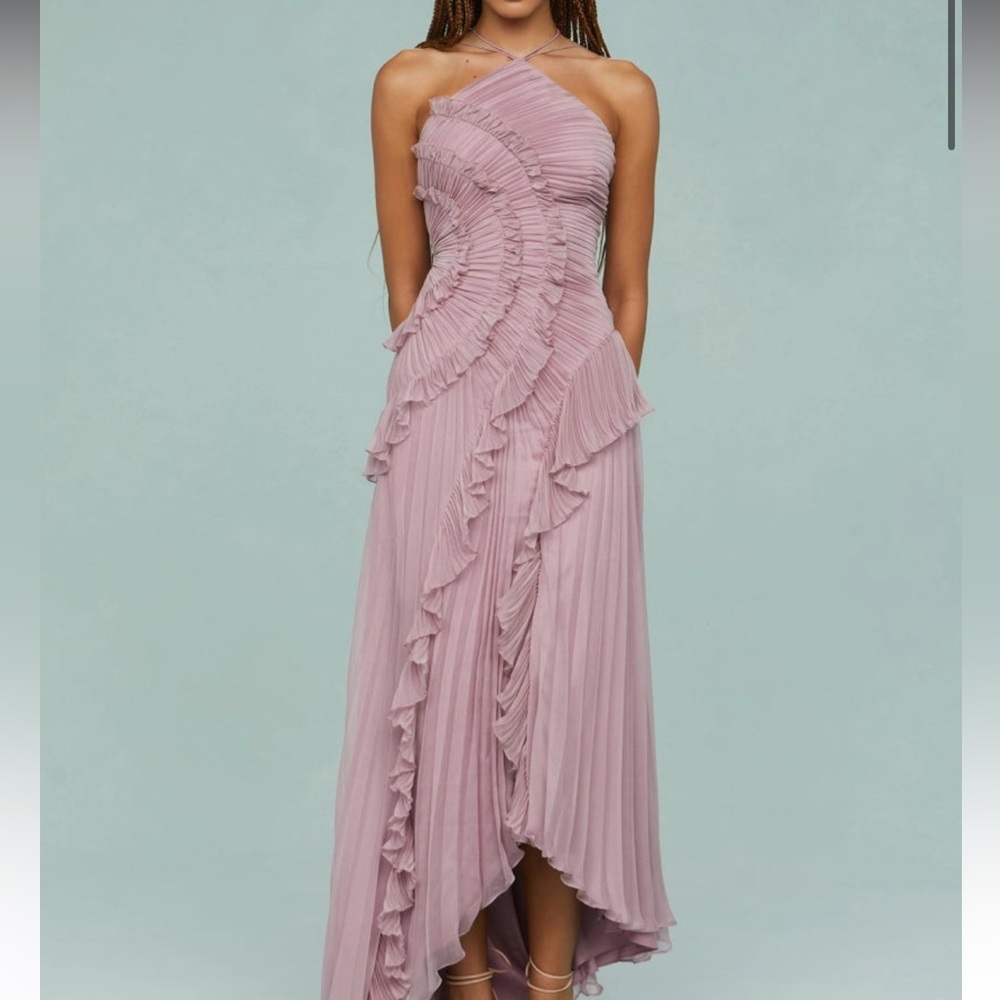 Venisse Boutique Pleated Frill Halter Neck Maxi Drsss Purple